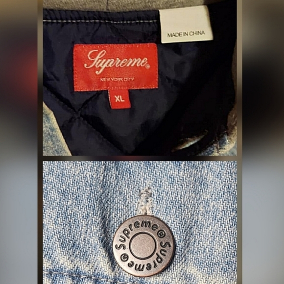 Supreme FW22 | Denim | Button Up | Quilted Fleece | 90s Style Gray Hooded Jacket - Picture 13 of 16